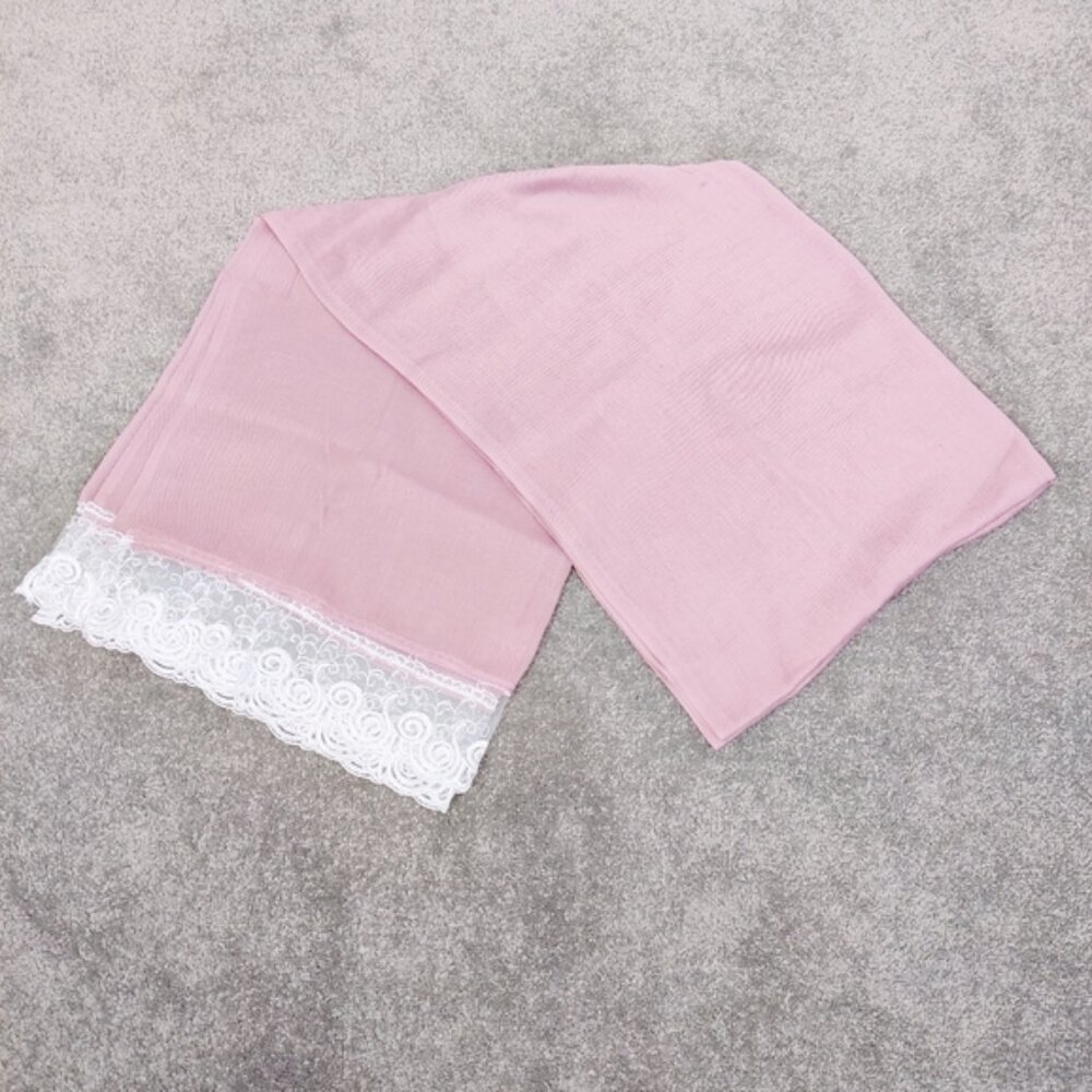 Pink Scarf With White Lace Hem Cotton Blend Hijab